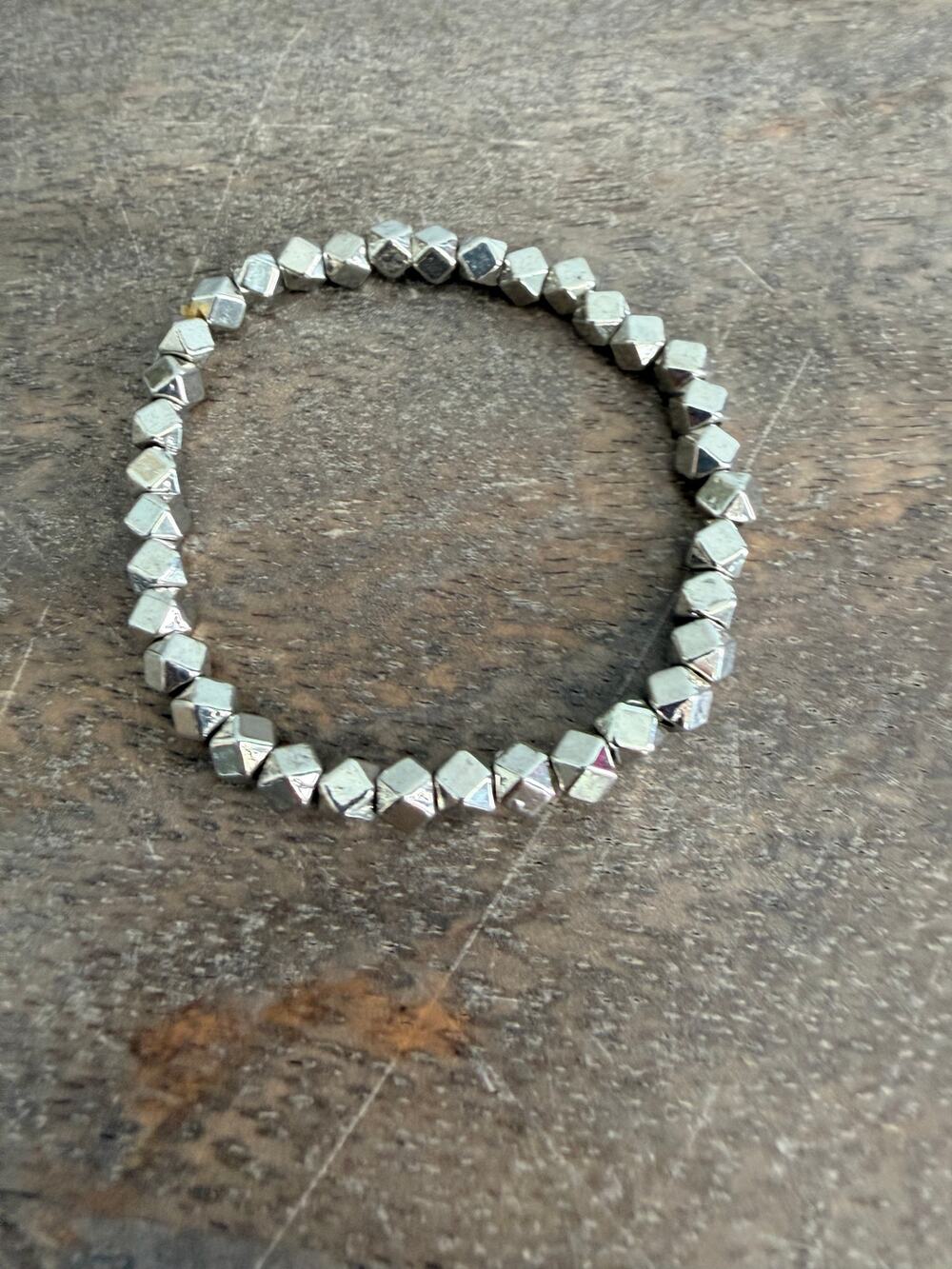 Silver Tone Geometric Metal Bead Stretch Bracelet